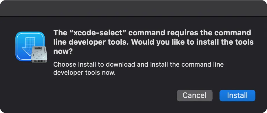 Command line developer tools installation alert